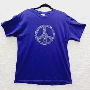 T-Shirt Women Purple Rhinestone Peace Sign Hippie Boho Y2K Festivalcore Size L